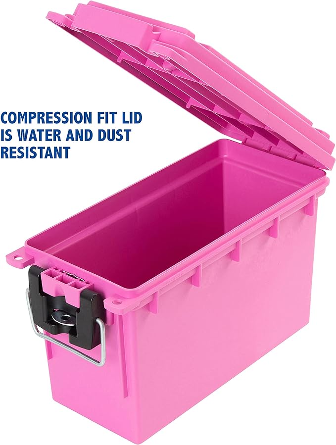 Sheffield 12631 Ammo Storage Box, Stackable .30 Cal Field Boxes, Water and Dust Resistant, Lockable Storage Box with Handle, Secures Hunting Gear, Supplies, and Bullets, Made in USA, Pink, (Pack of 6)
