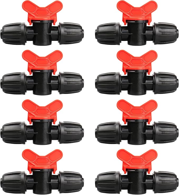 Gardrip 8 Pack Drip Irrigation Valve for 1/2 Inch Drip Tubing (1/2" ID x 0.65" OD)：1/2'' In-line Locked Barbed Ball Valve Drip Line Shut Off Valve Parts In Irrigation System for Garden