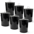 Plexon 20 Gallon Metal Trash Can with Lid Outdoor Large Trash Bin Steel Garbage Can for Garage Patio Farmhouse Bucket Bird Seed Storage Can Heavy Duty Round Container, Black 6 Pack