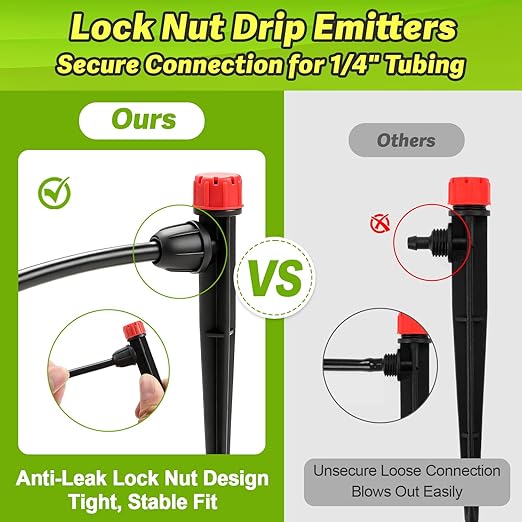 26pcs Drip Emitters for 1/4" Irrigation Tubing, Easy Connect Adjustable 360 Degree Water Flow Irrigation Sprayer On 5" Stake for 4/7mm Tube Locked Irrigation Drippers for Garden Flower Plant