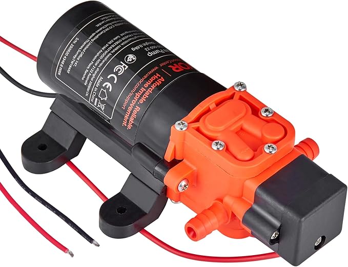 VEVOR Water Pressure Pump, 12V DC 1.2 GPM (4.5 L/min), 2-Chamber Self-Priming Diaphragm Water Pump with 2 Hose Clamps, 80 PSI Max Pressure, Quiet Operation, for RV, Caravan, Marine, Garden Irrigation
