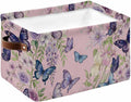 Pink Flowers Storage Bins Cubes Waterproof Cloth Storage Basket,Spring Floral Purple Butterflies Farmhouse Foldable Storage Bags for Shelf Clothes Storages Organizers with Handles 15x11x9.5 in 1PCS