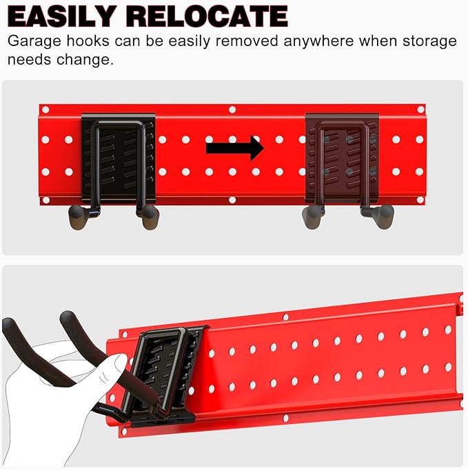 NattyDot Garage Tool Organizer Wall Mount 49.5inch With 9 Hooks,Shovel Holder Wall Mount Ski Rck for Garage Garden Tool Rack Heavy Duty(Red)