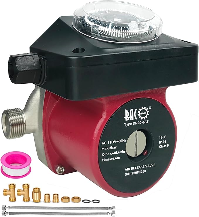 BACOENG Hot Water Recirculating Pump, Auto Start/Close Water Circulation Pump With Timer, Ultra-silent Stainless Steel Head for Electric Water Heater System/Tank Water Heaters