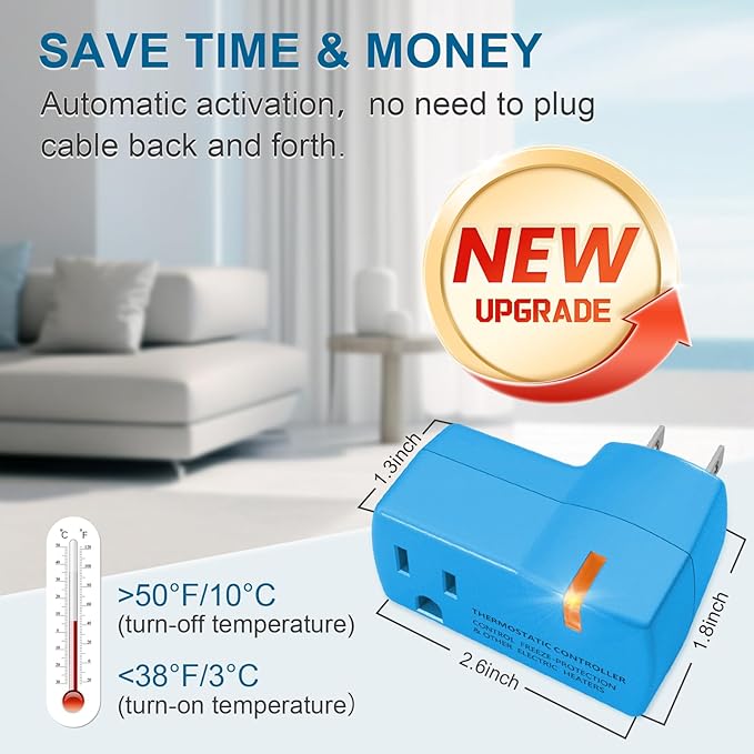 3 PCS Upgraded Thermostat Outlet for Greenhouse and Well House Heater YeloDeer, Auto On 38 °F/Off 50 °F for Heater Pond De-icers Farm RV