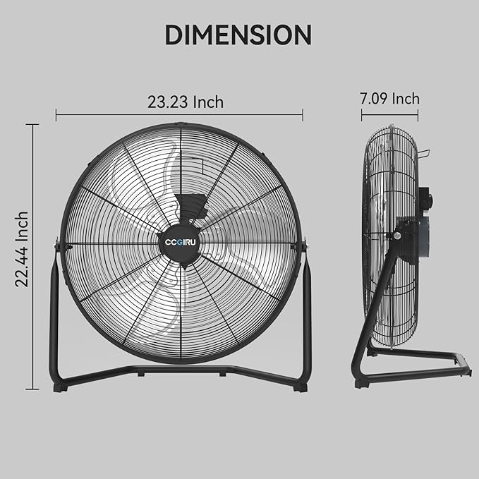 CCGIRU 20 Inch High Velocity Industrial Drum Fan,3-Speed Heavy Duty Fan for Warehouse, Workshops, Garage, Factory and Basement UL Listed, 2 Pcs