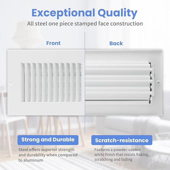 12 x 4 Inch [Duct Opening] Air Vent Covers for Wall or Ceiling - High Airflow 2 Way Steel Ventilation - Adjustable Wall/Ceiling Register, 13-3/4 Inch x 5-3/4 Inch [Overall Dimensions]
