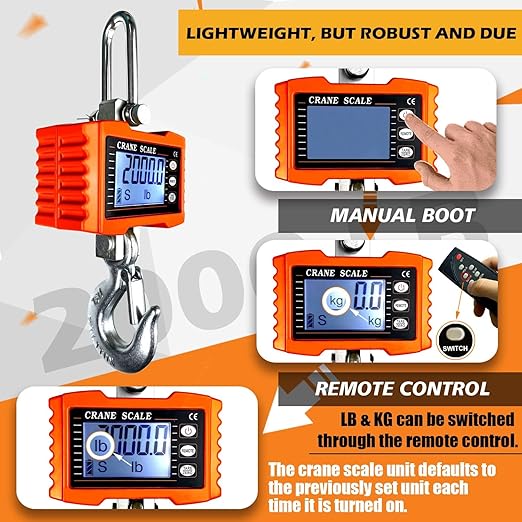 YATOINTO 2200lb Digital Crane Scale High Precision Heavy Duty Industrial Hanging Scale with Remote Control Aluminum Case CE Certified Electronic Weighing Crane Scale, for Garage Farm Hunting (Orange)