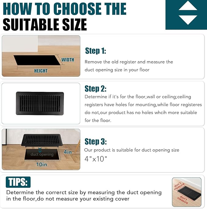 VOISEN Floor Register 4x10, 4 Pack Black Floor Register Vents,Heavy Duty Steel Walkable Floor Vents,Vent Covers for Home Floor
