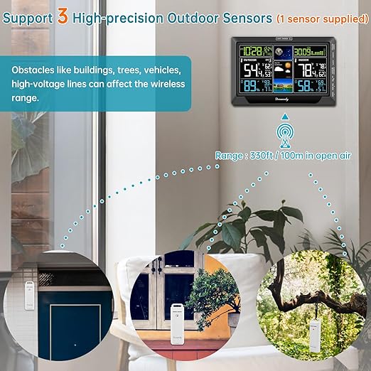 DreamSky Weather Station Indoor Outdoor Thermometer Wireless with Digital Atomic Clock for Home, Large Display with Dimmer, USB Port, Inside Outside Temperature Humidity Monitor (Plug-in)