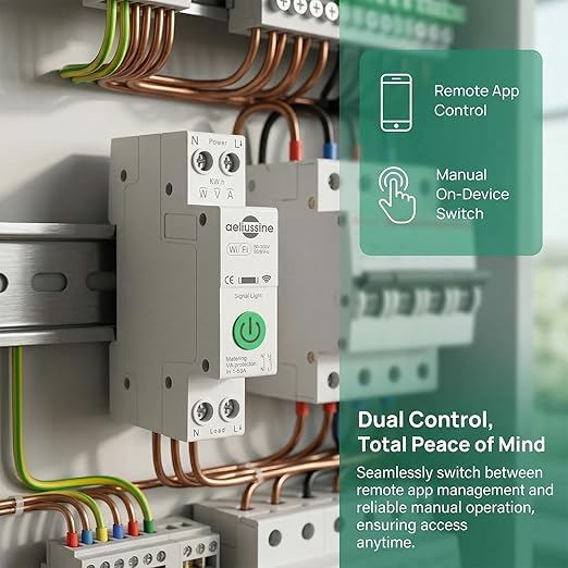 WiFi Smart Switch Breaker, 1-63A Adjustable Wifi Breaker for Whole House Monitoring, APP Remote Control Monitor Voltage Power Energy Usage, Compatible with Alexa Google Home, DIN Rail Mountable(2 PCS)