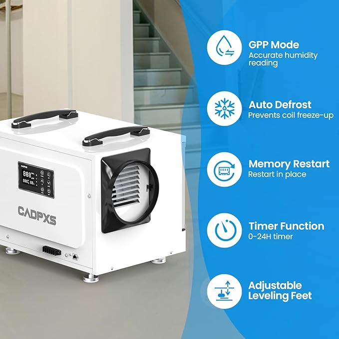 CADPXS Crawl Space Dehumidifier, 125 Pints Commercial Dehumidifiers with Drain Hose, Dehumidifier for Crawlspace, Basements & Water Damage Use, Auto Defrost, cETL Listed, 5 Years Limited Warranty