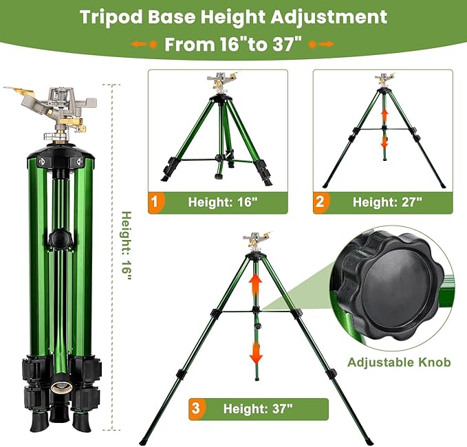 Pattiumo 2 Pack Lawn Sprinklers for Yard - 360° Tripod Sprinklers for Yard Large Area - Heavy Duty with 3/4 Inch Connector and Extension Legs - Flip Locks