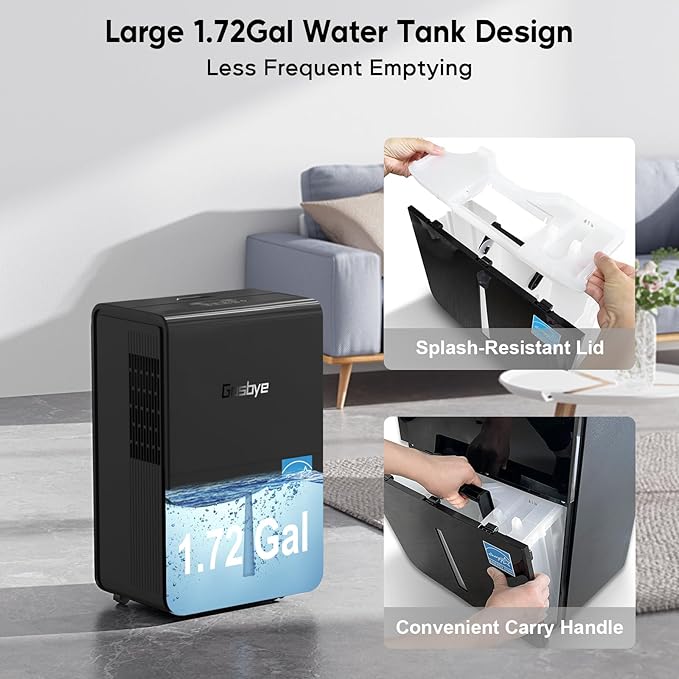 Gasbye 4500 Sq.Ft. 2026 Energy Star Dehumidifier for Basement & Large Rooms with Drain Hose, Max 115 Pints/Day | 45dB Quiet Compressor | 1.7 Gal Water Tank | Auto Shut-Off & Restart, Black