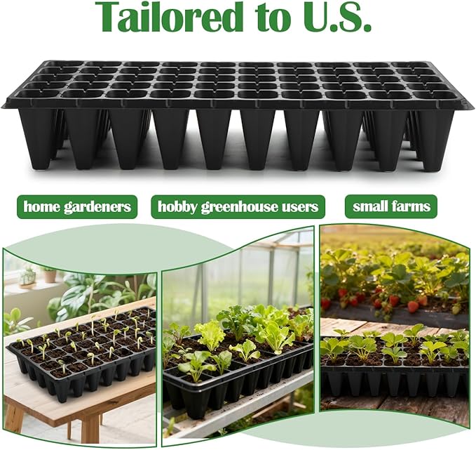 RooTrimmer 50-Pack Extra-Deep 50 Cell Seed Starter Trays, 3.55" Cone-Shaped Plug Trays for 1020 Flats, Heavy-Duty Plastic Germination Trays for Greenhouse, Garden & Urban Farming