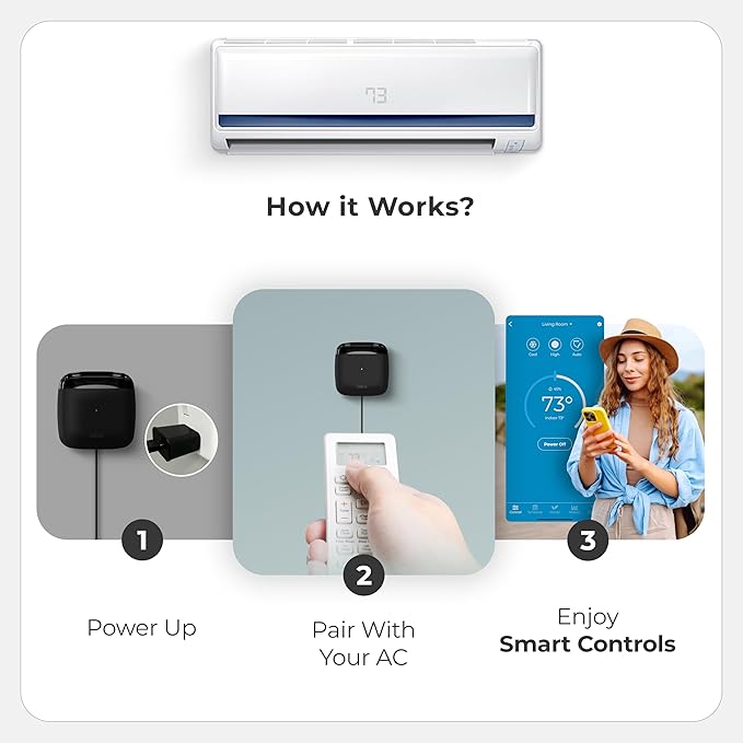 Breez Lite | Smart AC Controller for Mini-Split, Window & Portable Air Conditioners & Heat Pumps | Free App, No Subscriptions | Alexa, Google, Siri Shortcuts, SmartThings, IFTTT (Black)