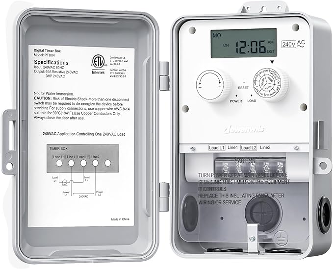 DEWENWILS Pool Pump Timer, Outdoor Digital Timer Box, 3HP 40A 240VAC, 7-Day 12 ON/Off Programmable Timer Switch for Pool Pump, Water Heater, Pool Filter, Landscape Lights, ETL Listed