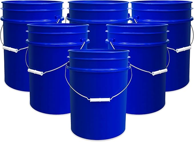 ePackageSupply 5 Gallon Bucket - Food Grade Bucket, Metal Handle Grip, BPA-Free, Heavy-Duty 90 Mil HDPE Plastic Pail, Stackable Utility Container, Made in USA, Lid Not Included, Blue, 6 Packs