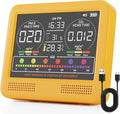 16-in-1 Indoor Air Quality Monitor with PM1.0,PM2.5,PM10,CO2,HCHO,TVOC,Temperature,Humidity,Time Display &7 AQI Alarms – Professional Air Quality Tester for Home, Office & Indoor Use (Bright Yellow)