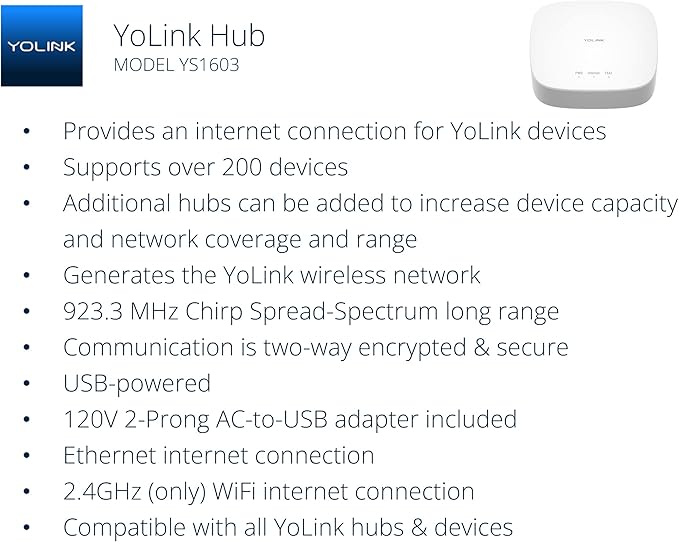YoLink Smart Home Starter Kit: Hub & Water Leak Sensor 1, LoRa Up to 1/4 Mile Open-Air Range, SMS/Text, Email & Push Notifications, w/Alexa, IFTTT, Home Assistant