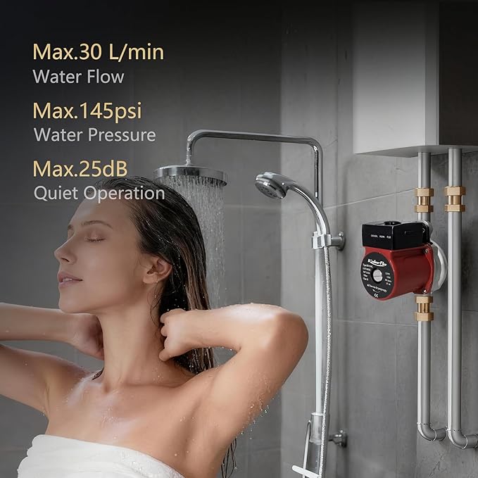 Hot Water Recirculating Pump,120W 110V Automatic Circulating Pump/Booster Pump Stainless Steel Head NPT 3/4",15-9S Three Speed Control for Electric Water Heater System