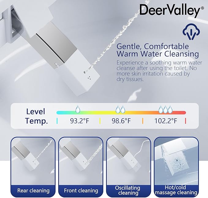 DeerValley Smart Toilet with Built-in Heated Seat, Powerful Auto Flushing and Auto Open/Close Lid, 1.28 GPF & MaP 1000g, Adjustable Seat Temp, Night Light, DV-1S0150-V3