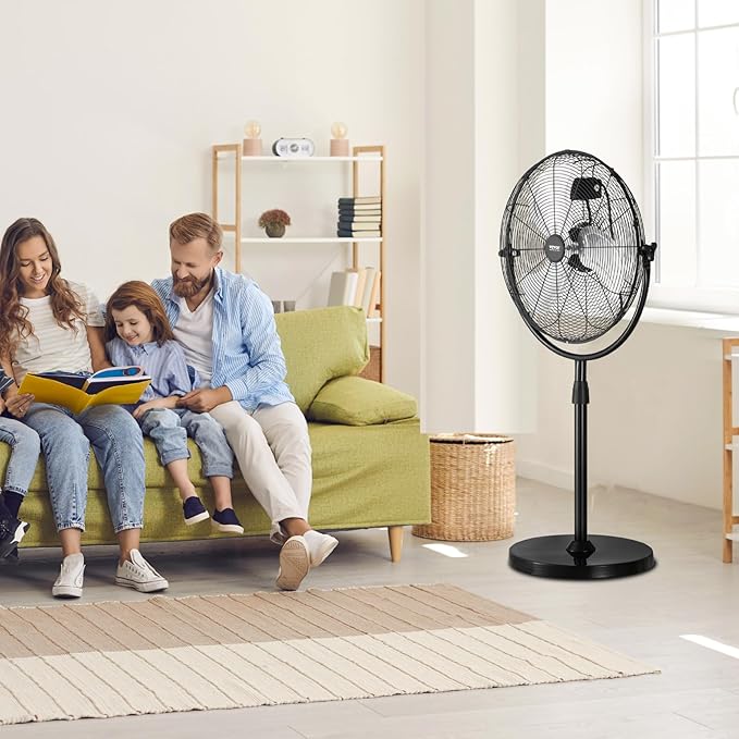 VEVOR Industrial Pedestal Fan, 20 Inch Standing Fan with 46.9 to 59.6 Inches Adjustable Height, Floor Fans with 3 Adjustable Speeds, High Power Room Fans for Office, Black