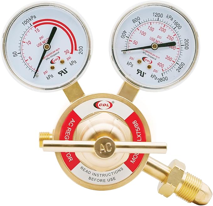 CDL LX75 Heavy Duty Acetylene Regulator CGA510,Forged Brass,Large Tank Gauge Cutting Torch Regulator,0-400PSI Inlet,0-30PSI Outlet