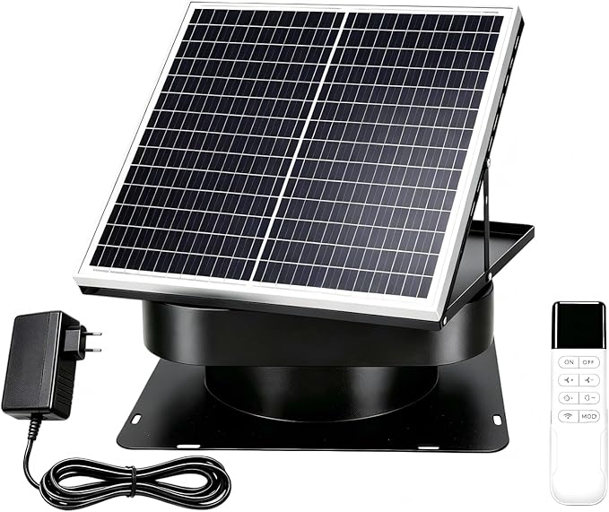 35W Solar Attic Fan with Thermostat, High-Efficiency Copper Motor Roof Vent, 24/7 Heavy-Duty Solar Powered Exhaust Fan for Home, Garage, Greenhouse & Shed, Cools up to 2800 sq.ft