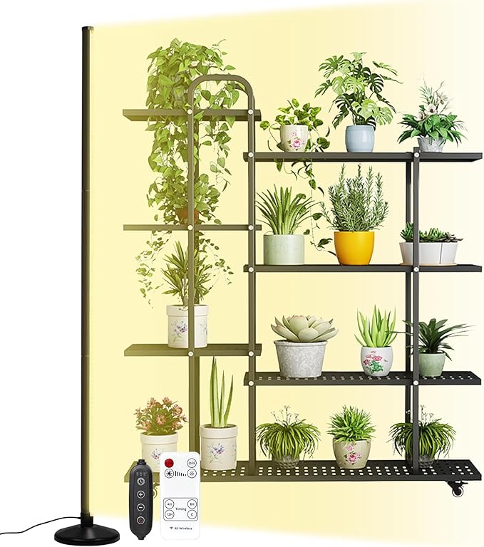 270°&60W Grow Lights for Indoor Plants with Stand, Full Spectrum LED Plant Light with Remote, Adjustable Height up to 65 Inch, Wide Illumination Grow Lamp with On/Off Switch and Round Stand