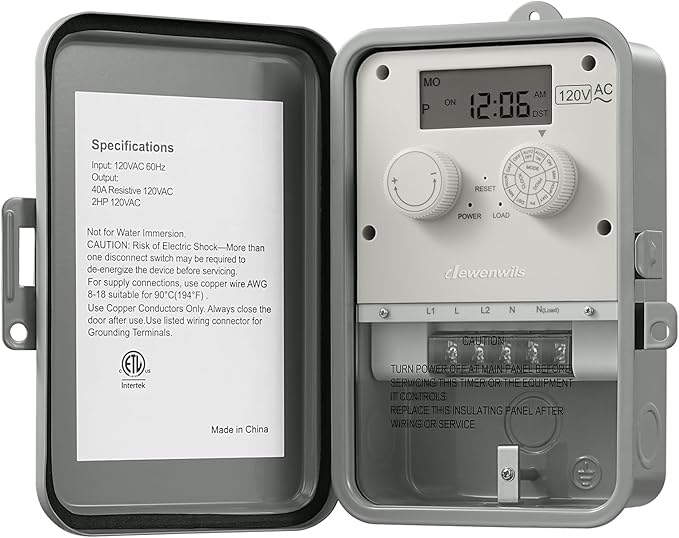 DEWENWILS Outdoor Digital Pool Timer, 2HP 40A 120VAC, 7-Day 12 ON/Off Programmable Outdoor Timer for Pool Pump, Water Heater, Pool Filter, Landscape Lights, ETL Listed
