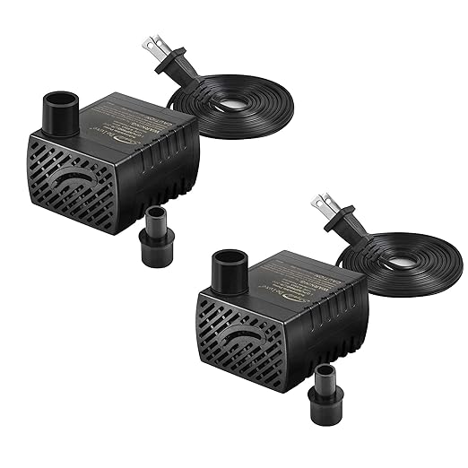 Simple Deluxe 80GPH Submersible Water Pump (300L/H 4W) with 6' Cord and 2 Threaded Nozzles for Fountains, Ponds, Aquariums and Hydroponics, Black, 2 Pack