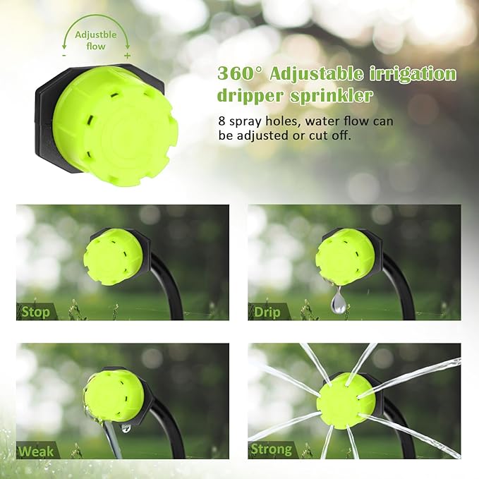 Yaocom 600 Pcs Sprinkler Irrigation Drippers, 1/4 Inch Barbed Drip Emitter, 360 Degree Watering Adjustable Suitable Anti-Clogging Drippers for 4mm/7mm Garden Watering Tubing System (4 Colors)