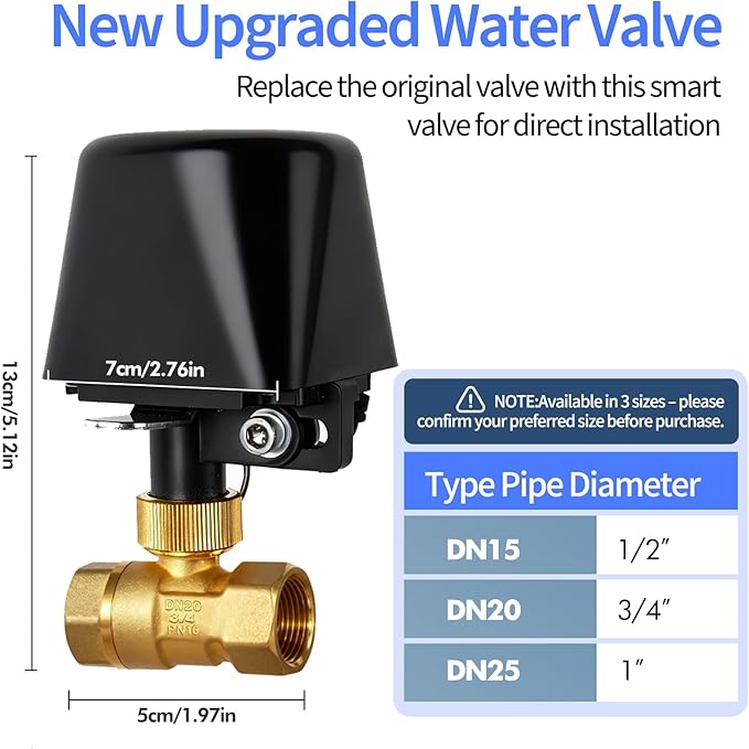 Owfeel WiFi Smart Water Valve, APP Remote Control, DN20 Ball Brass Water Valve, Compatible With Alexa, Google and Application Program iOS/Android, Only Supports 2.4 GHz WiFi (3/4")