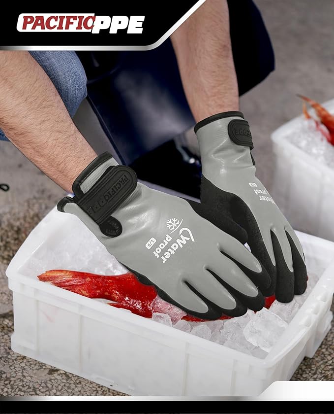 PACIFIC PPE Winter Work Gloves for Men and Women, 100% Waterproof Thermal Insulated Freezer Gloves for Cold Weather, Super Grip, Grey, 2X-Large