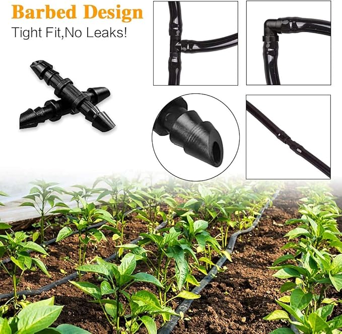 Drip Irrigation Coupling Fittings-110 Pieces Couplers for 1/4” Tubing,Barbed Connectors for Drip or Sprinkler Systems