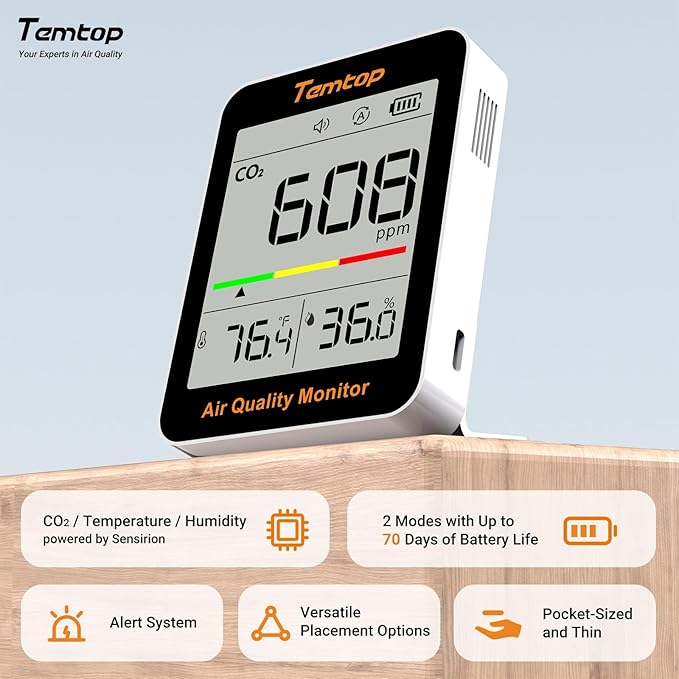 Temtop C1 Dual Pack CO2 Monitor Indoor Air Quality Monitor Portable CO2 Meter, CO2, Temperature, Humidity for Home, Office, School
