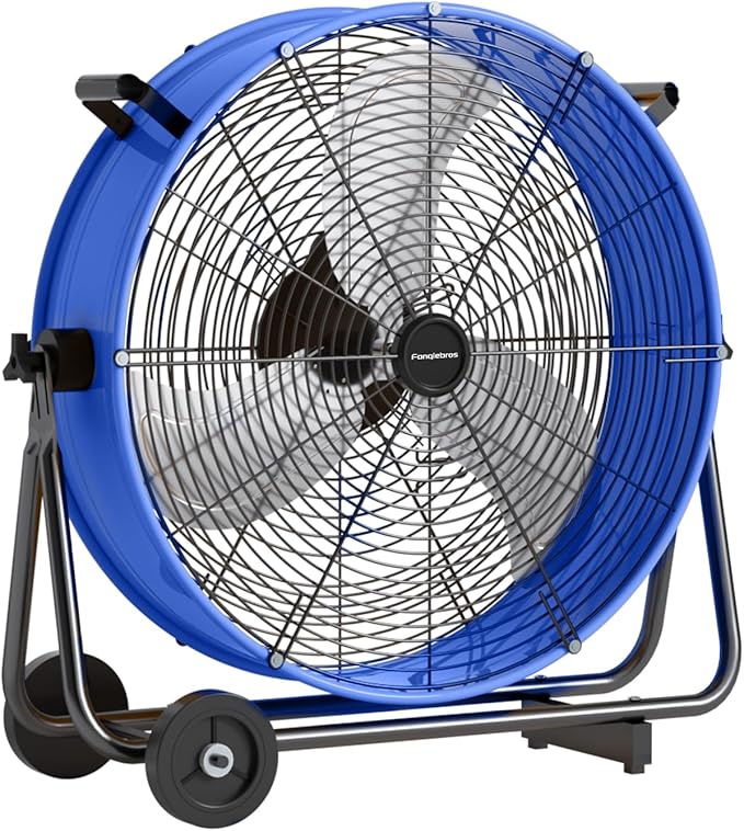 24 inch High Velocity Industrial Drum Fan, 8800 CFM Heavy Duty Metal Air Circulator, 3-Speed Floor Fan with 360° Tilt & Wheels for Warehouse, Workshop, Factory & Gym – UL Listed