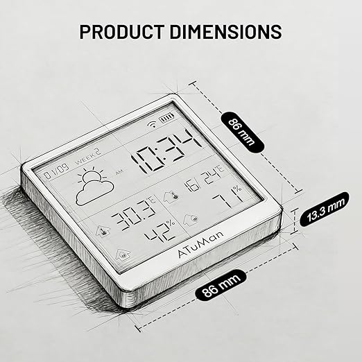 ATuMan TH3 Smart Thermometer Hygrometer - WiFi Enabled Indoor/Outdoor Temperature Humidity Monitor, 4.3'' Large LCD, Auto-Time Calibration, Type-C, High Precision Sensor for Home, Office, Greenhouse