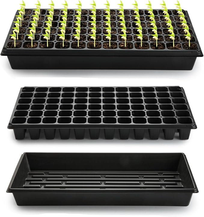 RooTrimmer 10 Pack 1020 Trays No Holes and 10 Pack 72 Cell Seed Starter Tray, 20" x 10" - Heavy Duty Reusable Plastic Seed Starter Kit for Microgreens, Seed Germination & Plant Propagation (10 Sets)