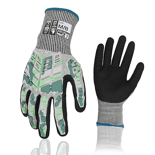 Safety Work Gloves, Impact Gloves for Men Women, Cut Resistant Non-Slip Heavy Duty Gloves with Nitrile Grip, Touch Screen Glove with Impact Protection for Mechanic Construction, Medium, Camo