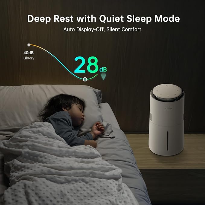 Provirtec MistFree Smart Humidifier for Bedroom, Evaporative Humidifier No White Dust, Auto Humidity & APP Control, 3L Water Tank Easy to Clean, Sleep Mode, Timing, Humidifiers for Home/Office(White)