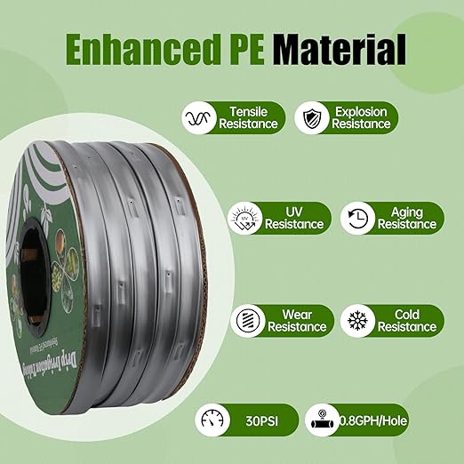 2000FT 5/8" Drip Tape Irrigation Kit, 16 Mil Heavy Duty with 6" Emitter Spacing, Silver Reflective Drip Tape Helps Prevent Pecking & Biting Damage, Heat-Safe for Seedlings, Reinforced PE Material