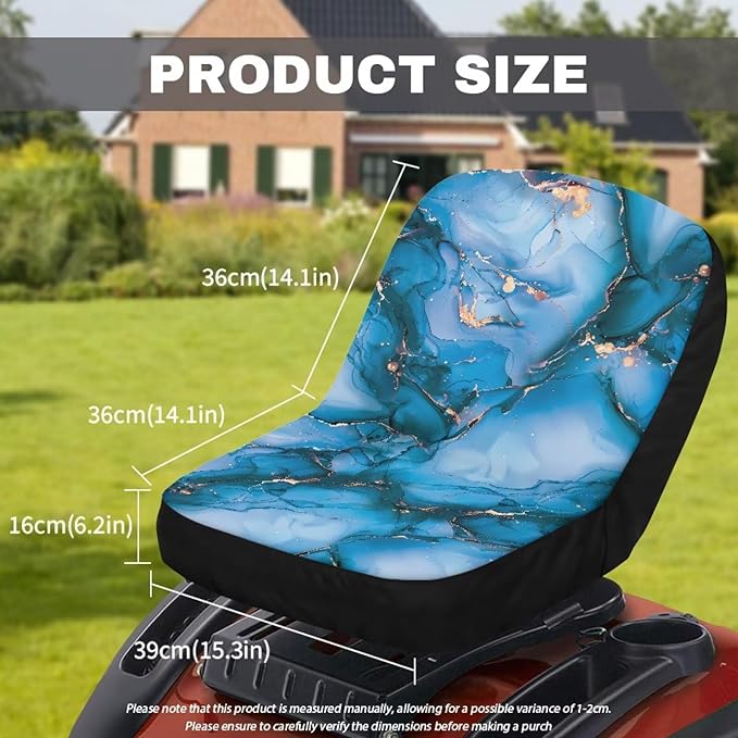 Blue Marble Print Weatherproof Riding Lawn Mower Seat Cover, Waterproof Lawn Mower Seat Cover with Pocket, Tractor Seat Cover