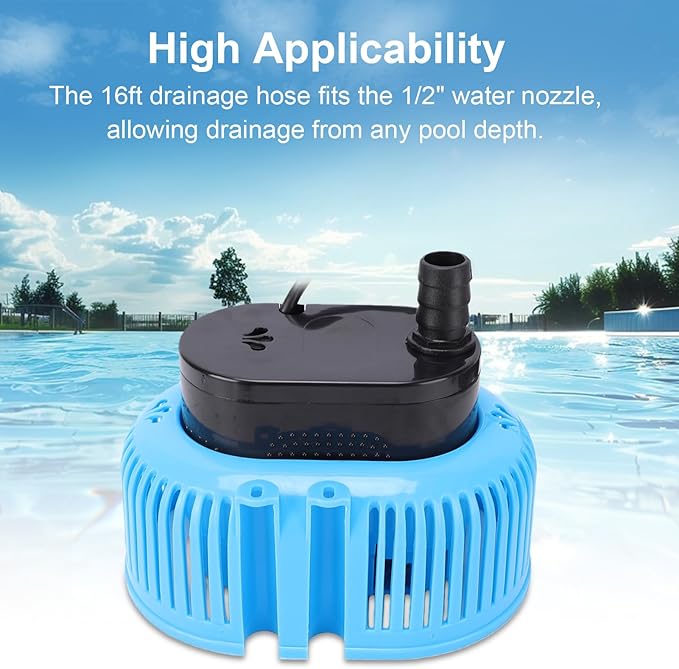 Swimming Pool Cover Pump, 850GPH Submersible Water Pump with 16ft Drainage Hose and 3 Adapters, for Above Ground Pool Cover Hot Tub Pond Basement (US Plug 110V)