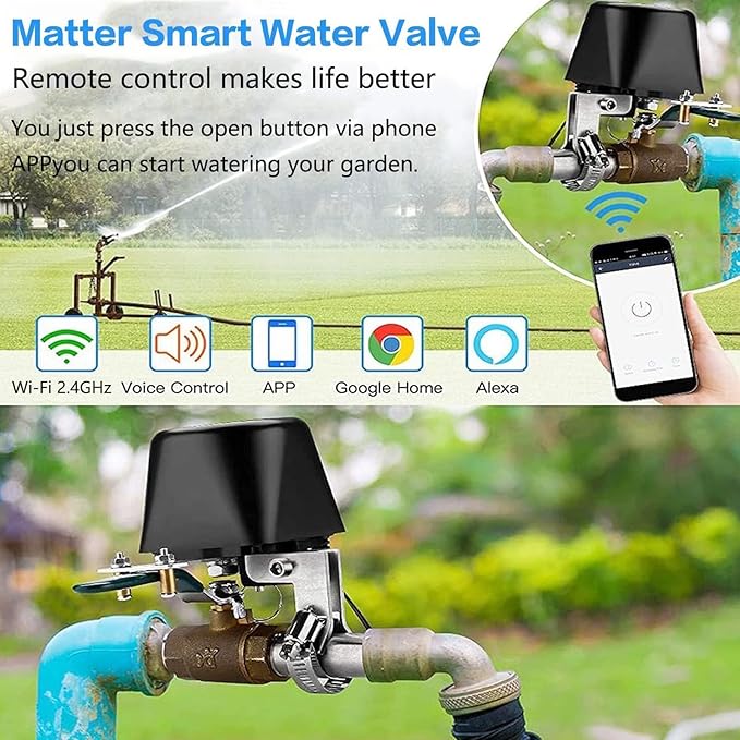 Jinvoo Matter Smart Water Valve, Matter Valve, Electric Smart Valvee, Automatic Ball Valvee Watering Timer, Sprinkler Controller, for Applee Home, Alexa, Google, SmartThingss, Requires Matter Hub