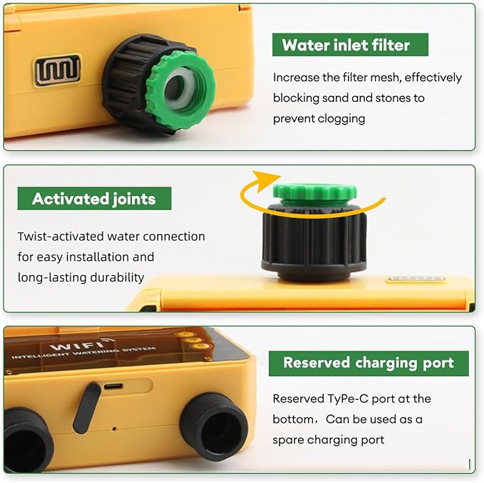 WiFi Hose Timer 2 Zone, Smart Solar Sprinkler Timer Automatic Irrigation Controller with Rain Sensing, Garden Hose Watering System for Lawns Yard