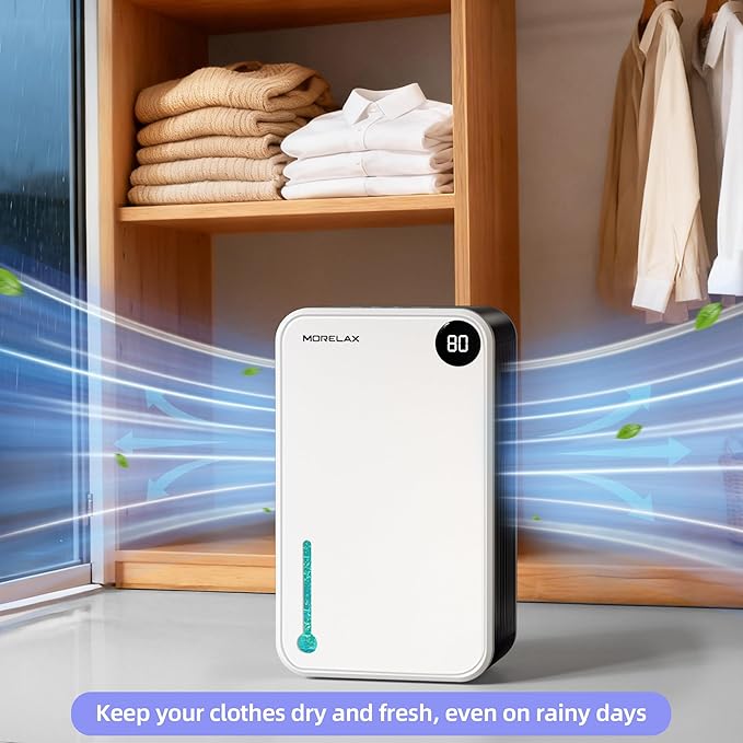 Dehumidifier, 95OZ Dehumidifiers for Home 1000 Sq.Ft, Quiet with Auto Shut Off, Humidity Display Dehumidifier for Bedroom/Bathroom, Timer, Drain Hose, 7-color LED light, Moisture Absorbers (White)