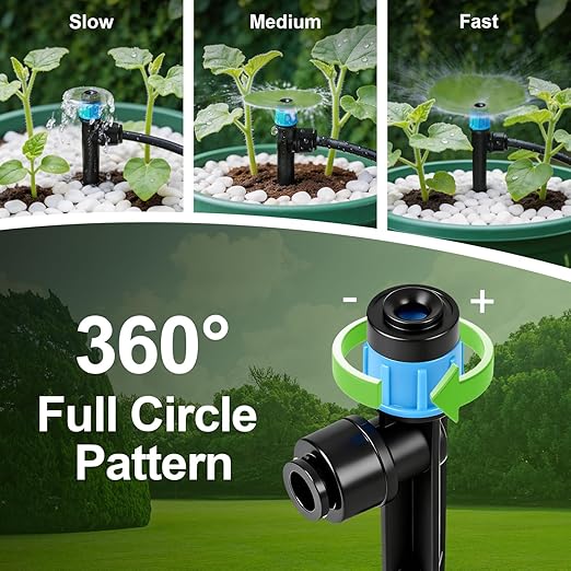 RedChili 35 Pieces Push to Fit Drip Vortex Emitters for 1/4" Drip Irrigation Tubing, Adjustable 360 Degree Vortex Drip Emitters with Stake Full Circle Umbrella Shape Pattern Garden Irrigation Drippers