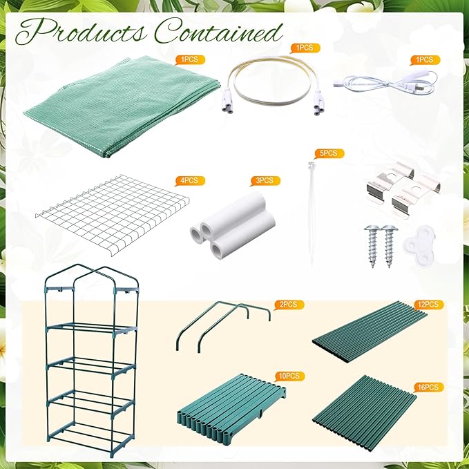 Baquler 4 Tier Mini Greenhouse Indoor Outdoor with 2 Grow Lights , 62'' H x 27'' L x 19'' W PE Cover Portable Winter Vented Greenhouse with Roll up Zipper Door Gardening Stand for Plant Seed Starting